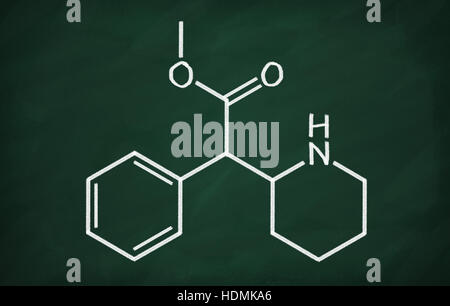 Structural model of Methylphenidate on the blackboard. Stock Photo