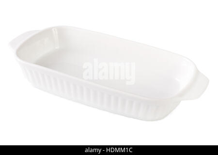 White baking dish empty isolated on white background. Horizontal close-up Stock Photo
