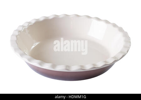 Round baking dish empty isolated on white background. Horizontal close-up Stock Photo