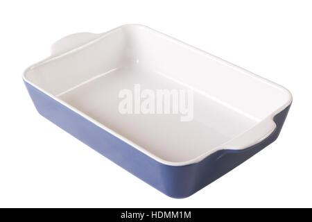 Blue baking dish empty isolated on white background. Horizontal close-up Stock Photo