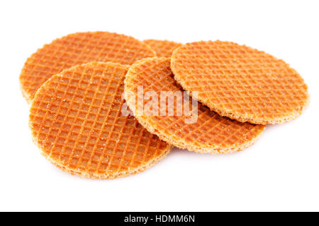 Round waffles isolated on white background. Stock Photo