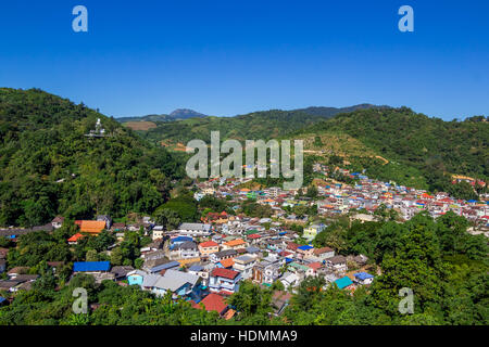 Tachileik myanmar aerial view from Wat Phra That Doi Wao  (Black Scorpion Temple), Thailand Stock Photo