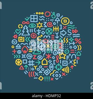 Modern hand drawn vector illustration with and different signs and symbols include arrows, dots, buttons, lines. Stylish colorful elements for your de Stock Vector