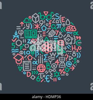 Modern hand drawn vector illustration with different education, school and science theme signs and symbols include book, globe, flask, brain, atom. Ed Stock Vector