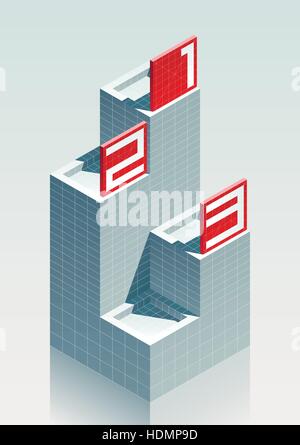 3D effect realistic 123 podium with red billboards. Vector Stock Vector