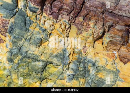 Detail of stratified volcanic rock, Valle Muria beach, Lipari island, Aeolian Islands, Italy Stock Photo