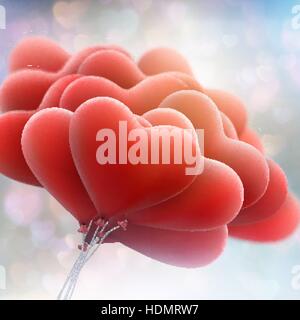 Red heart balloon on blue bokeh. EPS 10 Stock Vector