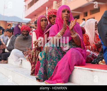 Evening Ganga Aarti Ceremony at the Parmarth Niketan Ashram in Rishikesh,Uttarakhand,India Stock Photo