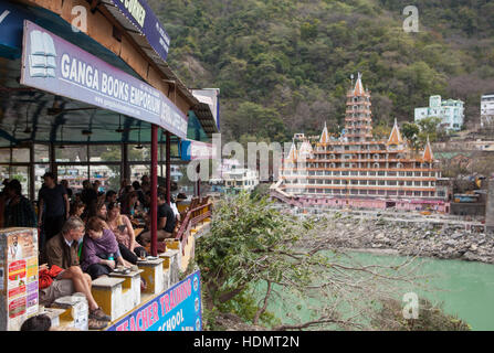 Ganges  river view from cafe, Rishikesh, India. Stock Photo