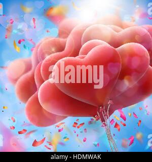Flying red heart shaped Balloons. EPS 10 Stock Vector
