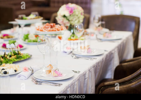 The elegant dinner table at restaurant Stock Photo