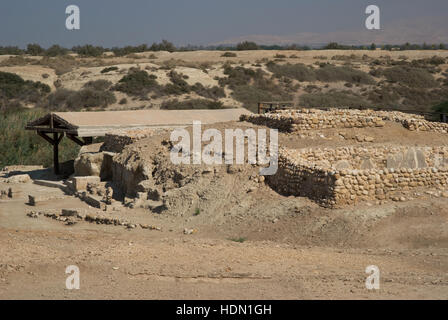 Archeological ruins in the Baptism Site on the Jordan River, Jordan Stock Photo