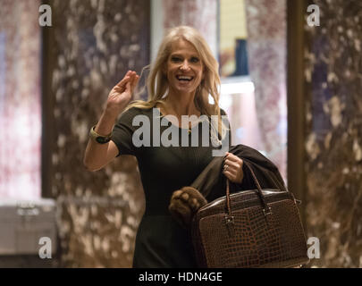 New York, Us. 01st Dec, 2016. Trump campaign manager and political strategist Kellyanne Conway is seen in the lobby of Trump Tower in New York, NY, USA upon her arrival on December 12, 2016. Credit: Albin Lohr-Jones/Pool via CNP - NO WIRE SERVICE - Photo: Albin Lohr-Jones/Consolidated News Photos/Albin Lohr-Jones - Pool via CNP/dpa/Alamy Live News Stock Photo