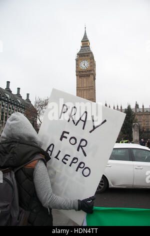 London UK. 13th December 2016. A small group of protesters  outside Parliament to urge the British government to help save the city of Aleppo against the Assad regime aided by Russian bombing Credit:  amer ghazzal/Alamy Live News Stock Photo