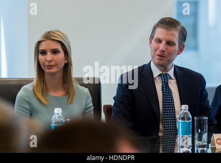 New York, USA. 14th December, 2016. Ivanka and Eric Trump are seen at a meeting of technology leaders in the Trump Organization conference room at Trump Tower in New York, NY, USA on December 14, 2016. Credit: Albin Lohr-Jones/Pool via CNP /MediaPunch Credit:  MediaPunch Inc/Alamy Live News Stock Photo