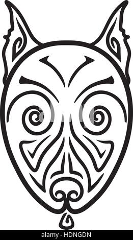 American Pit Bull Terrier Dog head stylized hand drawing Maori tattoo Stock Vector