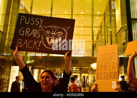 Protesters gather outside Trump Tower  Featuring: Atmosphere Where: New York, United States When: 19 Oct 2016 Stock Photo