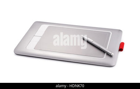 Graphic, digital tablet with pen, isolated on white background. Stock Photo