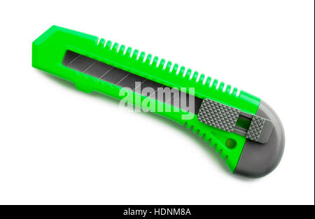 Green stationery knife isolated on a white background Stock Photo