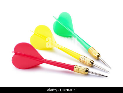 Plastic red, green, yellow darts isolated on a white background Stock Photo