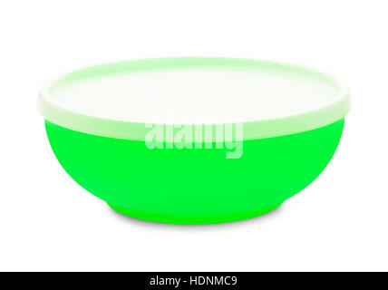 Closed green plastic bowl isolated on white background Stock Photo