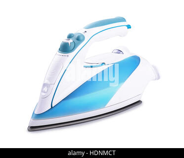 Blue steam iron isolated on a white background Stock Photo