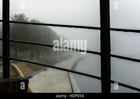 misty morning in Pskov , embankment and the river, foggy morning Stock Photo