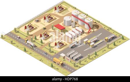 Vector isometric low poly oil field Stock Vector