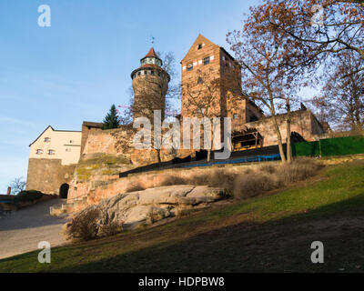 Medieval fortifications Sinwell Tower Walburgis Chapel Kaiserburg Imperial Castle Nuremberg Bavaria Germany EU popular tourist attraction Stock Photo