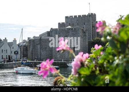 A view of Castle Rushen and the harbour in Castletown, Isle of Man Stock Photo