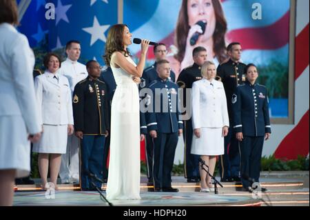 Singer Laura Benanti performs at the National Memorial Day Concert on the U.S. Capitol West Lawn May 24, 2015 in Washington, DC. Stock Photo