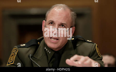 U.S. Border Patrol Chief Mark Morgan testifies before the Senate Committee on Homeland Security and Governmental Affairs during the Initial Observations of the New Leadership at the U.S. Border Patrol hearing at the Dirksen Senate Building November 30, 2016 in Washington, DC. Stock Photo