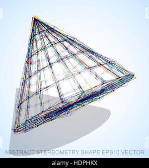 Abstract stereometry shape: Multicolor sketched Cone with Transparent Shadow. Hand drawn 3D polygonal Cone. EPS 10, vector illustration. Stock Vector