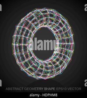 Abstract geometry shape: Multicolor sketched Torus with Reflection. Hand drawn 3D polygonal Torus. EPS 10, vector illustration. Stock Vector
