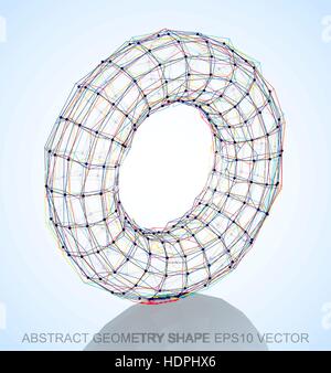 Abstract geometry shape: Multicolor sketched Torus with Reflection. Hand drawn 3D polygonal Torus. EPS 10, vector illustration. Stock Vector