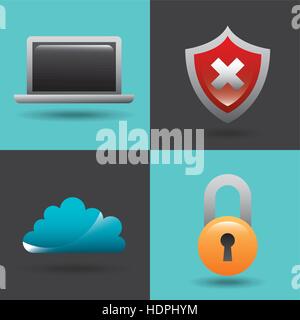 cyber security icons inside blue and black squares. colorful design. vector illustration Stock Vector