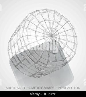 Abstract stereometry shape: Pencil sketched Cylinder with Reflection. Hand drawn 3D polygonal Cylinder. EPS 10, vector illustration. Stock Vector