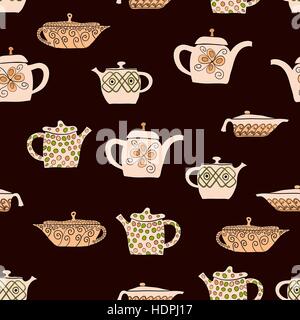 abstract vector doodle tea pot seamless pattern Stock Vector