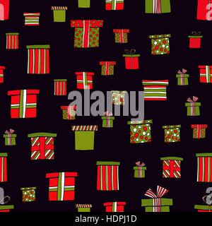 abstract vector doodle christmas presents seamless pattern Stock Vector
