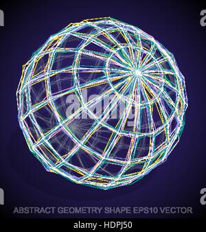 Abstract stereometry shape: Multicolor sketched Sphere with Transparent Shadow. Hand drawn 3D polygonal Sphere. EPS 10, vector illustration. Stock Vector