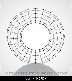 Abstract geometry shape: Black sketched Torus with Reflection. Hand drawn 3D polygonal Torus. EPS 10, vector illustration. Stock Vector