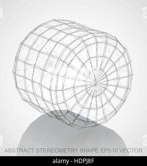 Abstract stereometry shape: Pencil sketched Cylinder with Reflection. Hand drawn 3D polygonal Cylinder. EPS 10, vector illustration. Stock Vector