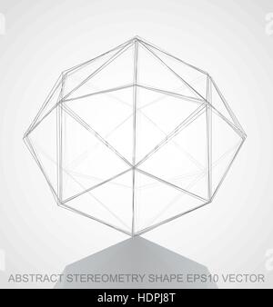 Abstract stereometry shape: Pencil sketched Octahedron with Reflection. Hand drawn 3D polygonal Octahedron. EPS 10, vector illustration. Stock Vector