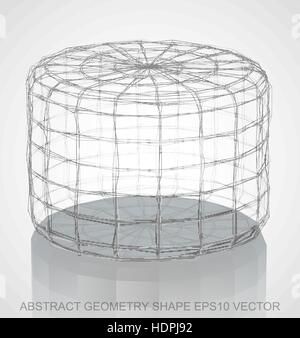 Abstract stereometry shape: Pencil sketched Cylinder with Reflection. Hand drawn 3D polygonal Cylinder. EPS 10, vector illustration. Stock Vector