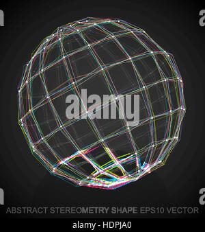 Abstract stereometry shape: Multicolor sketched Sphere with Reflection. Hand drawn 3D polygonal Sphere. EPS 10, vector illustration. Stock Vector