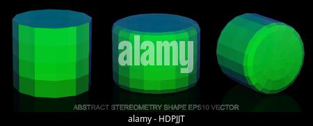 Set of Abstract geometry shape: low poly Green Cylinder. 3D polygonal objects, EPS 10, vector illustration. Stock Vector