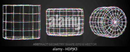 Set of Abstract geometry shape: Multicolor sketched Cylinder with Reflection. Hand drawn 3D polygonal objects. EPS 10, vector illustration. Stock Vector