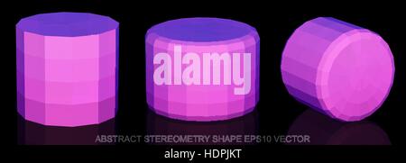 Set of Abstract geometry shape: low poly Pink Cylinder. 3D polygonal objects, EPS 10, vector illustration. Stock Vector