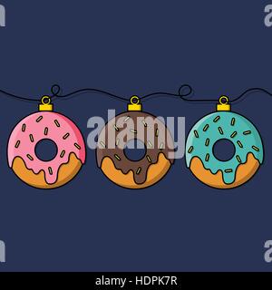 Donut decoration for Christmas tree. Flat design vector illustration. Stock Vector