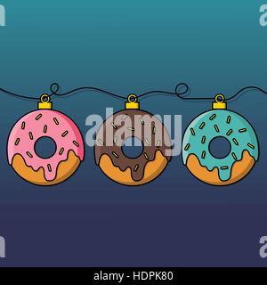 Donut decoration for Christmas tree. Flat design vector illustration. Stock Vector